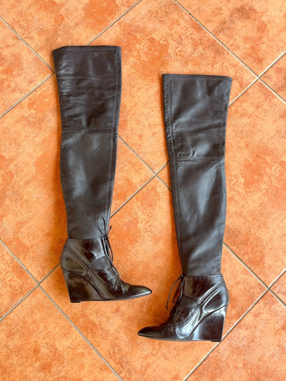 Rare Givenchy Thigh High Lace Up Leather Wedge Boots - Picture 4 of 10
